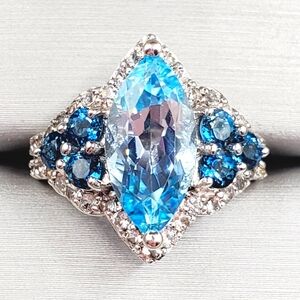 Genuine Marquise Sky, London Blue & White Topaz 925 Sterling Silver Halo…